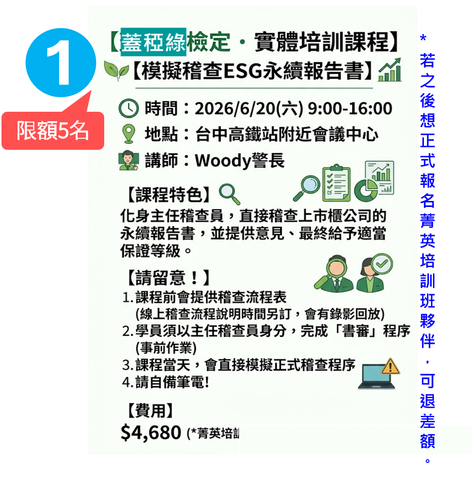 化身主稽!! 2026蓋稏綠實體培訓班0620.永續報告書AA1000 查證演練